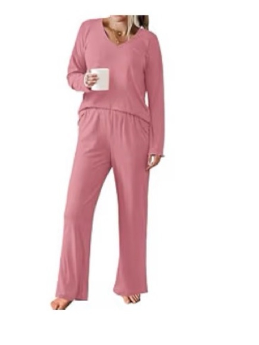 Ekouer large nwot Women's Long Sleeve V-Neck Pajama Set - Dusty Rose